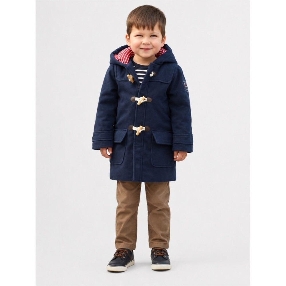 JoJo Maman Bébé Kids Navy Hooded Duffle Coat 4-5Y Toggle Winter Jacket Classic